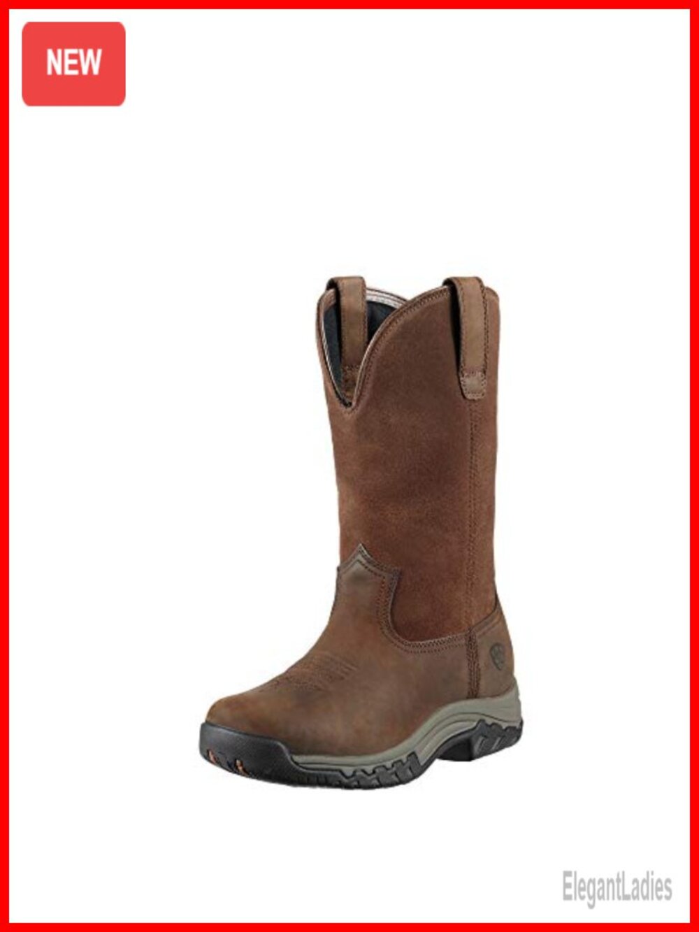 Waterproof Full-Grain Leather Pull-On Western Work Boots Mid-Calf